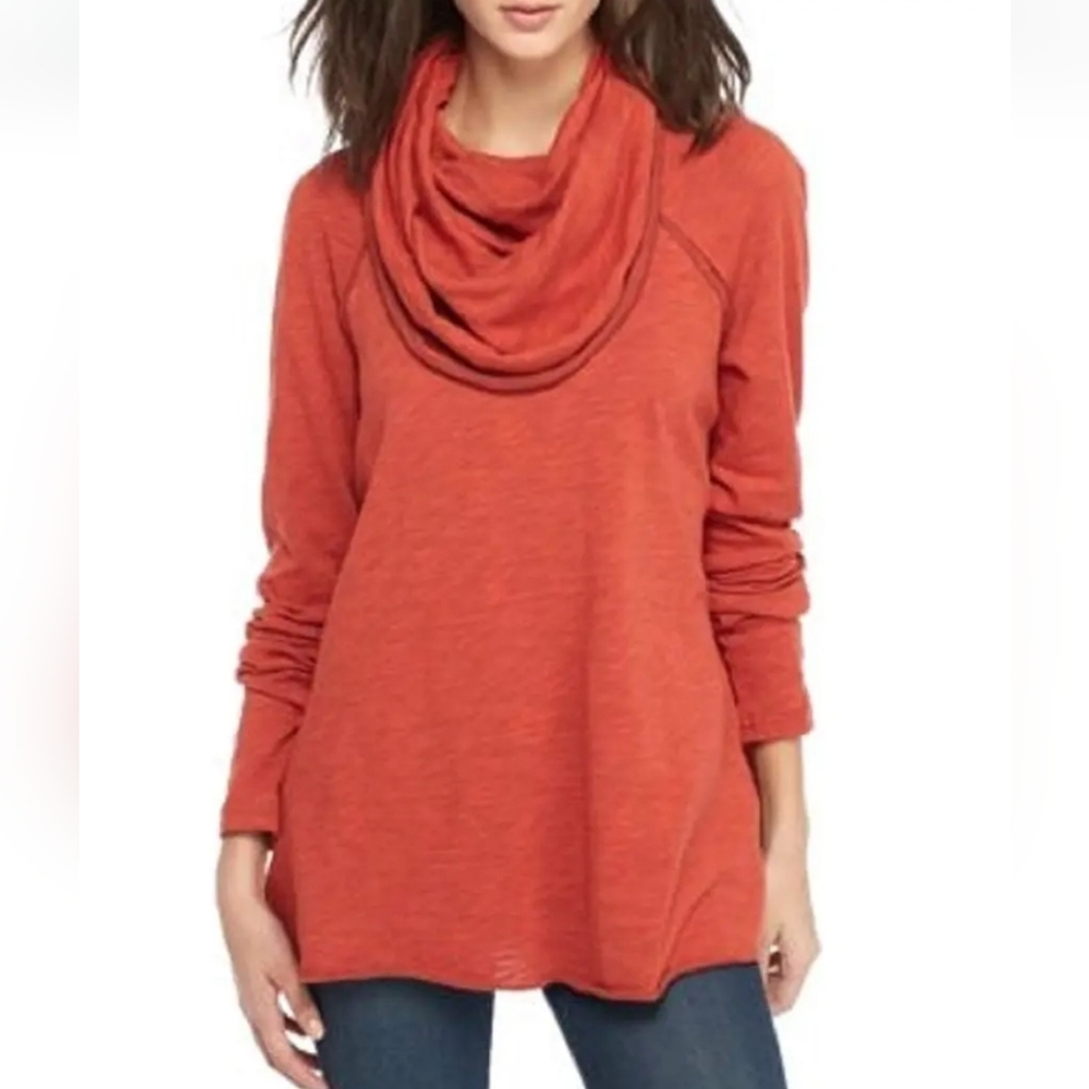 Free People Beach Cocoon Cowl Neck‎ Pullover Rusty Orange One Body
